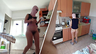 Crazy amateur couple having fun in the kitchen