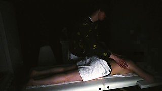 body and foot massage with a massage gun and hands