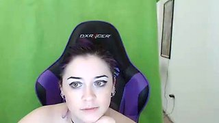 Small titted brunette Sharron with glasses masturbates