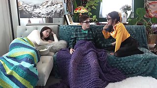 I fuck my naughty petite stepsister while my girlfriend is napping on the couch near us