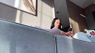 Amazingly hot skinny brunette cheerleader with big natural tits comes for fashion shoot turns into porn casting