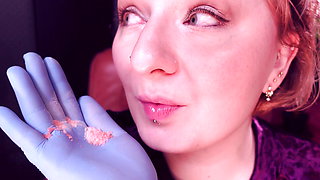 Food Fetish: Mukbang. Eating Popping Candy in Nitrile Medical Nurse Gloves. Teeth Mouth Fetish.