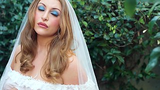 Redhead MILF bride flashes her big boobs