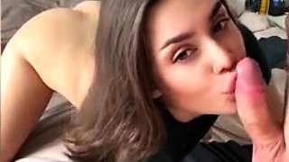 Hot model gives a blowjob and gets a load on a pretty face