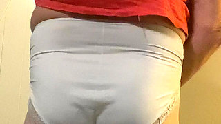 Playing on wife's white panties and orange tank top🥰