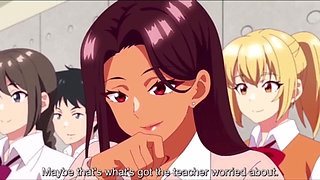 Busty hentai girl gets a cum facial from teacher after handjob