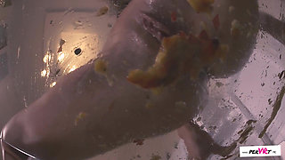 Fruit smoothie, Gina Gerson crushing fruit with her pussy and feet