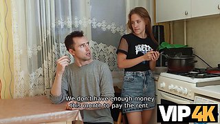 Russian teen 18 gets her tiny tits sucked while her cuckold dad watches in VIP4K