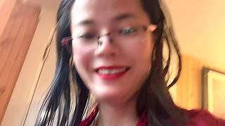 Petite Cute Girl Hana Chan Sexy in Red Outfit Then She Go Piss Water on Toilet by Her Hairy Pussy Nature