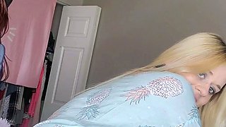 Horny Blonde Tgurl shows off her big ass then masturbate