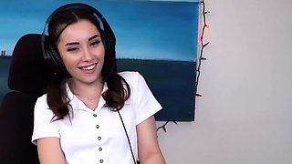Aria Lee Cute Gamer Girl vibrate her clit