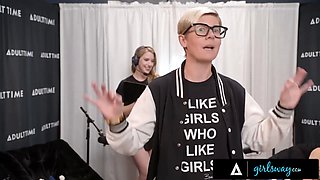 Girlsway - secretary Octavia Red’s lustful stare kindles Kenna James’s Sneaky Sex before interview