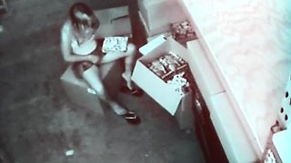 Stock room slut masturbating