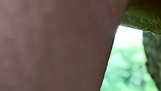 Masturbation in the garden with orgasm and golden rain close-up