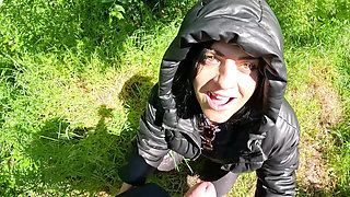 Hot Outdoor Blowjob and Cum Play with a Down-jacket 269