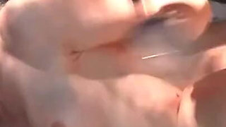 Beautiful blonde threesome pussy fucking in the garden...cum in mouth