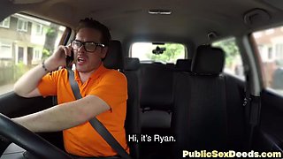 Blonde amateur babe doggystyled in car