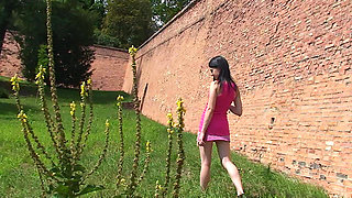 Cute Teen Lolly Flashing Her Small Tits and Pussy Outdoors