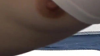 Cute Japanese Girl Working Out in Apartment with Thong Short Denim Shorts Wedgie Crotch and Tits Sticking Out of Mini T-shirt