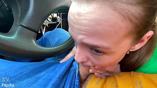 Pretty Teen Bitch Sucks Dick In Car And Gets Fingered By Older Man