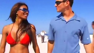 Ebony bikini babe fucked hard and loves facial