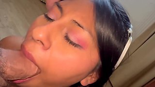 Slim girl gets a huge facial after a hot fuck POV