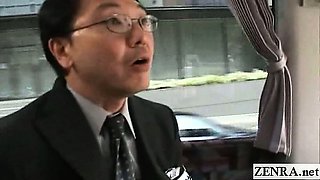 Subtitled ribald dirty talk from Japan tour bus guide