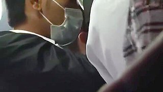 Japanese office lady get fucked and huge facial on bus
