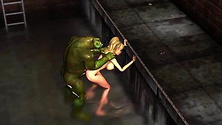 Green monster fucks hard a hot sexy girl in the sewer