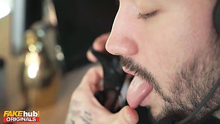 Fakehub - busty ebony chief catches staff fucking at a call center and adds jizz to her coffee