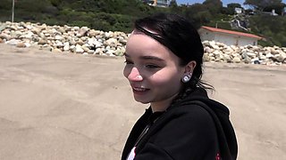 Lovely Amateur teen brunette masturbating outdoor