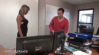 Conservative blonde gets dirty in the office