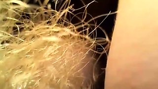 Amateur sexy blonde with huge bush and clit on webcam