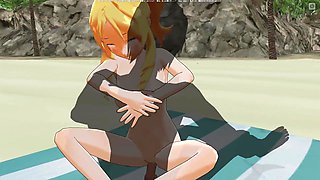 3D Hentai Yamada Elf Rides Cock on the Beach