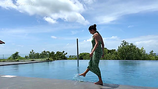 Sunbathing at the Public Pool in Micro Bikini, Boobs, Pussy