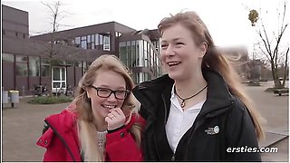German Girls Enjoy Themselves In A Library In Berlin