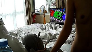 Small titted brunette teen fingering on the bed