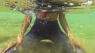 874 Shiny Blue Pantyhose Under Water