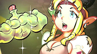 Zelda drinks muscle grow giantess potion and explodes into a muscled futanari behemoth with muscles as big as mountains