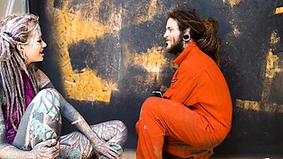 Alt dominatrix pegging tattooed worker