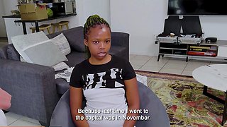 Tiny Ebony Teen Cutie Deep Throats Cock