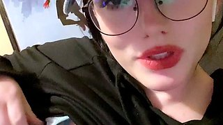 Busty curly brunette with big boobs fucks on couch