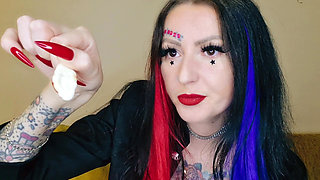Food fetish. Dominatrix chews gummies. Teeth fetish, chewing fetish