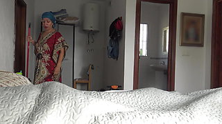 This Turkish granny is SHOCKED !!! I take out my big black cock in front of her.