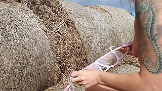 Open Cunt Playing and Showing on a New Outfit, on a Haystack!! Brrr Xx