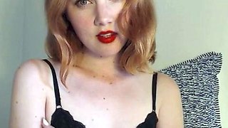 Amateur redhead fully nude on bed and masturbating
