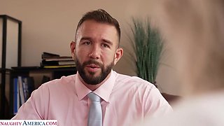 Jill Kassidy gives her boss a strip show and her pussy to keep her job