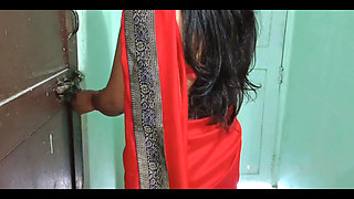 Indian Step Stepbrother & Stepsister XXX Fuck Red Saree After Husband Going Work XXX
