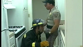 Gay fireman sucks dick of police officer then he returns the favor
