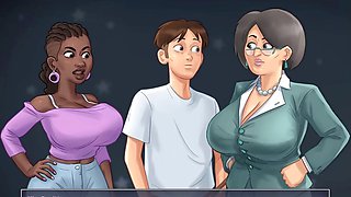 Summer saga music teacher strips down in part featuring big-boobed milf and student fun